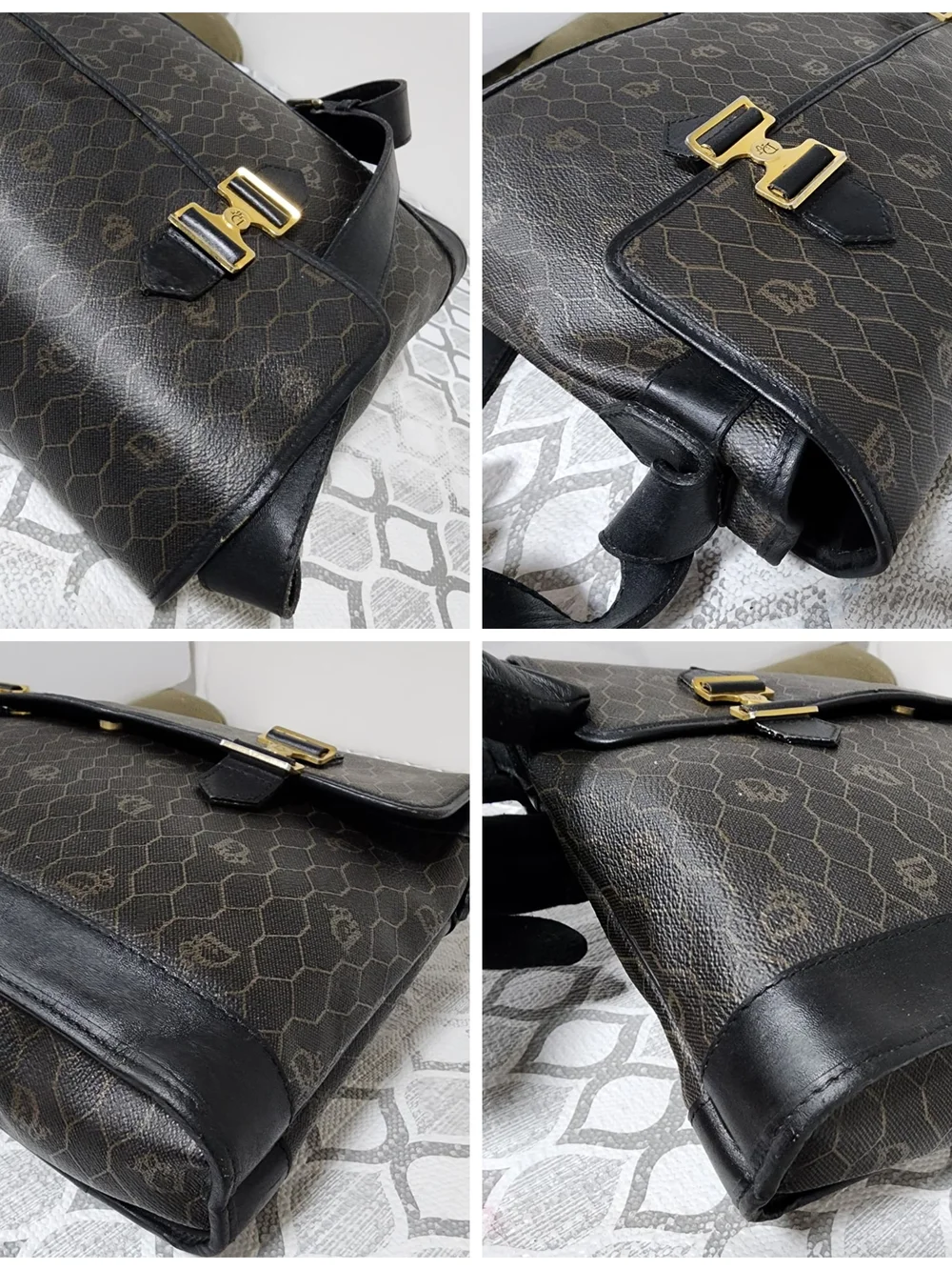 Christian Dior Vintage Honeycomb Canvas Messenger Bag Black
